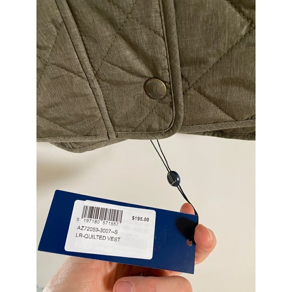 Lucchese Quilted Vest Size Small Green Brown Polyester Micro Suede Zipper Button - Picture 15 of 16